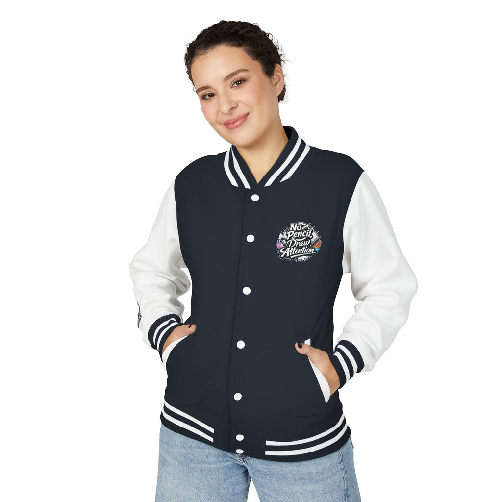 Letterman Jacket — “No Pencil, Draw Attention” Artist Varsity Jacket - LaneOfTrends