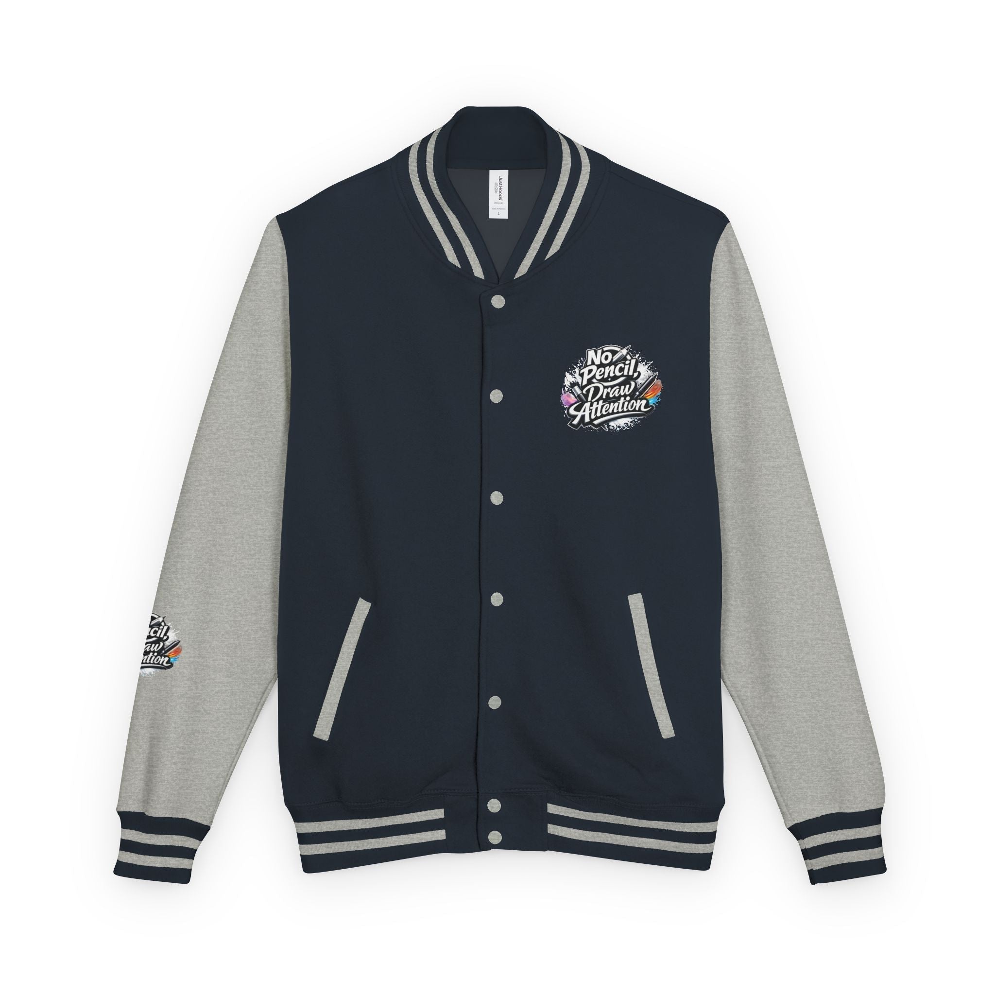 Letterman Jacket — “No Pencil, Draw Attention” Artist Varsity Jacket - LaneOfTrends