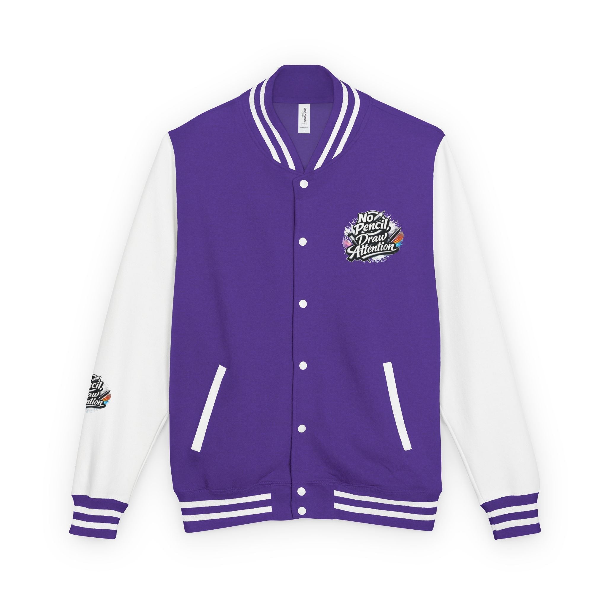 Letterman Jacket — “No Pencil, Draw Attention” Artist Varsity Jacket - LaneOfTrends