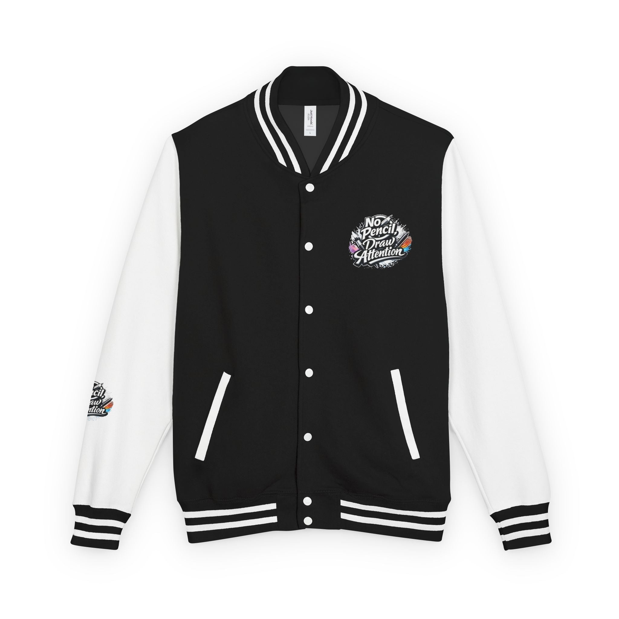 Letterman Jacket — “No Pencil, Draw Attention” Artist Varsity Jacket - LaneOfTrends