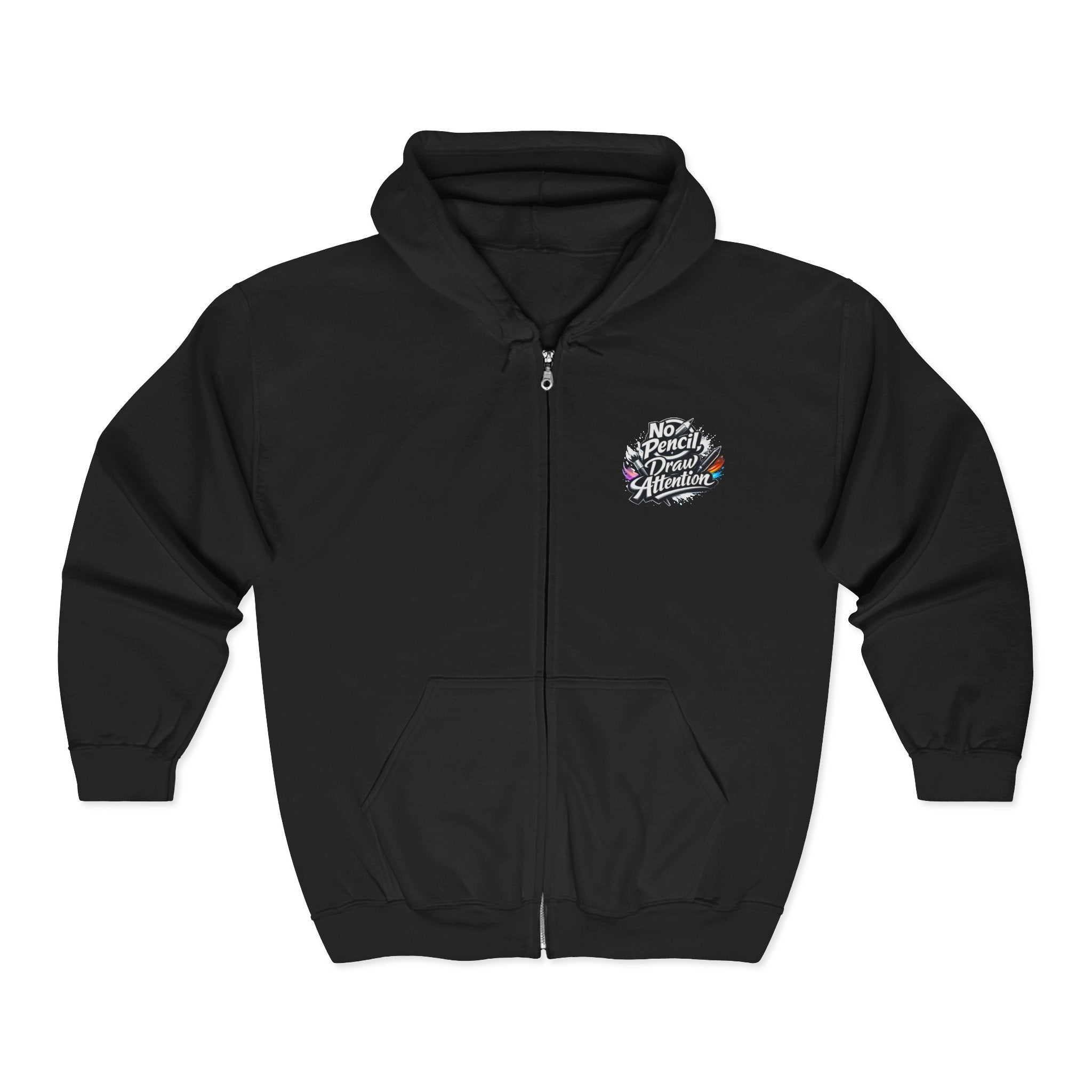 No Pencil Draw Attention Zip Hoodie — Graphic Artist Streetwear - LaneOfTrends